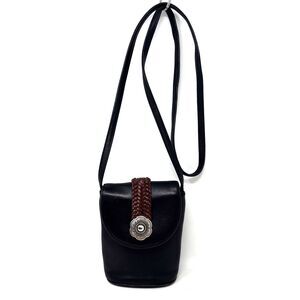 Brighton One World Leather Crossbody Purse Black Silver Concho Brown Braided